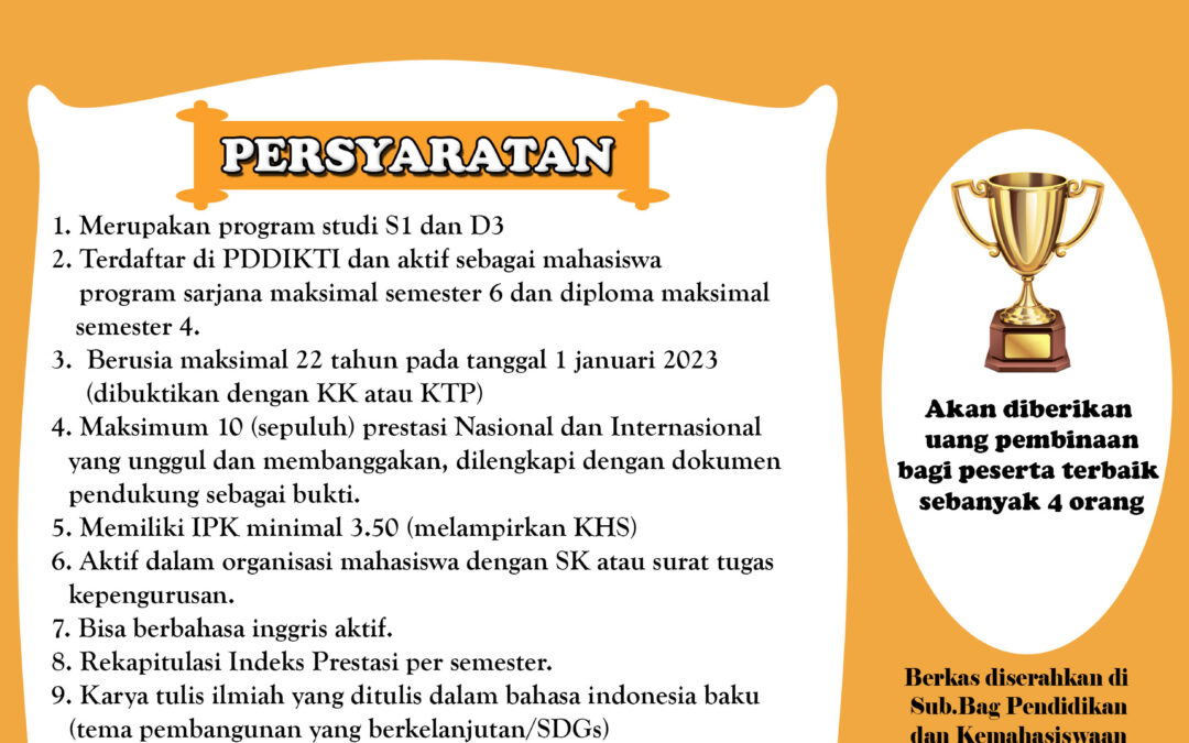 Telah dibuka!!! Ayo daftarkan diri anda sebagai Mahasiswa berprestasi FEB UNIB 2023