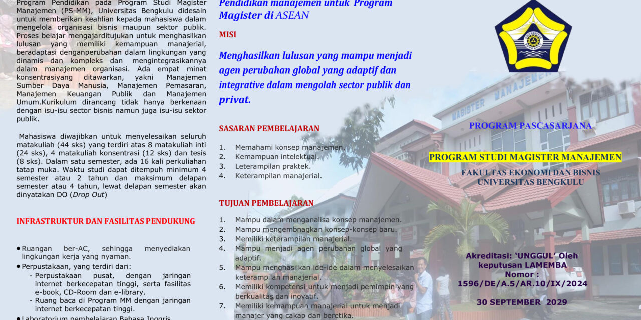 PENGUMUMAN  PENERIMAAN MAHASISWA BARU  PROGRAM STUDI S2  MAGISTER MANAJEMEN  FAKULTAS EKONOMI DAN BISNIS
